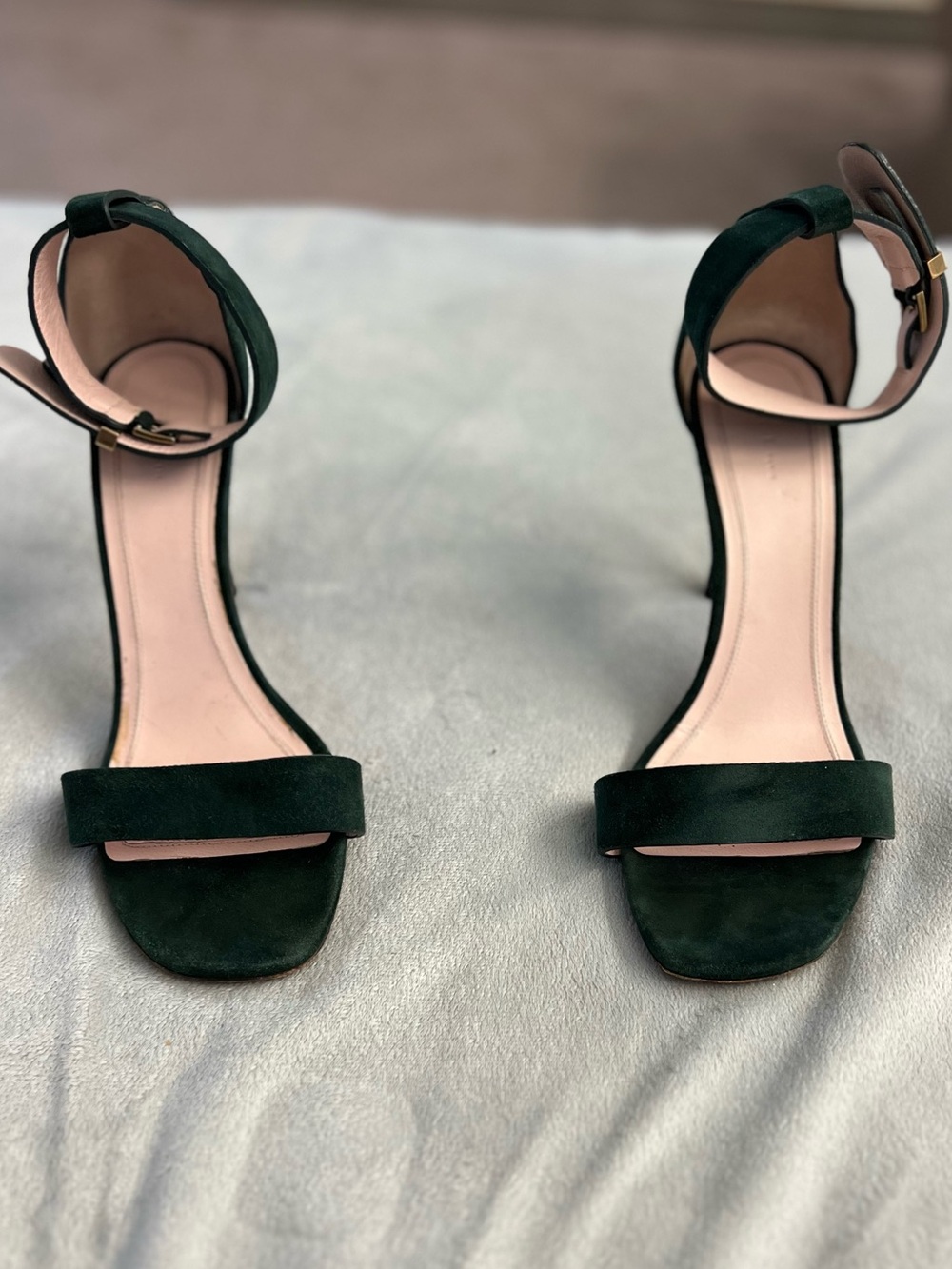 Celine Dark Green Suede Ankle-Strap Heels